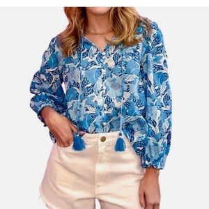 NEW MELISSA NEPTON faye blouse in blue bloom